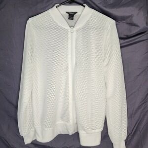 Simply Vera Vera Wang White Mesh Bomber Jacket Athletic Zip Up Size Medium